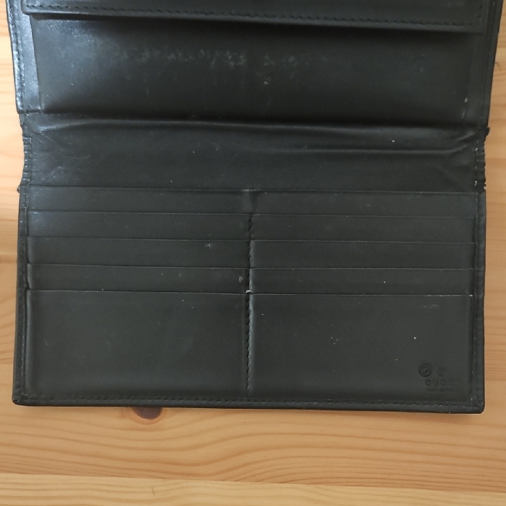 Gucci GG Monogram Black Canvas Leather Trifold Long Continental Wallet Vintage - Picture 6 of 15